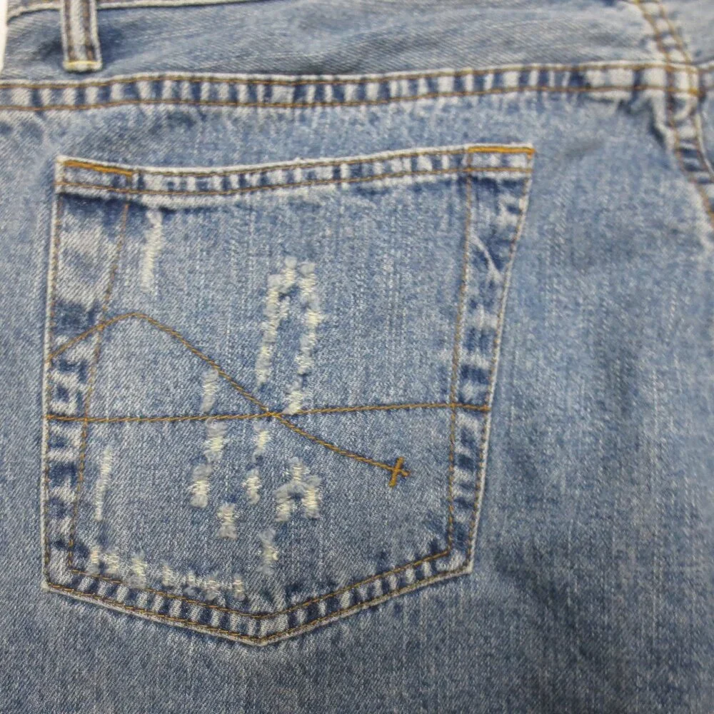 GUESS mens JEANS denim BLUE distressed BUTTON-FLY wide leg SIZE 38x30